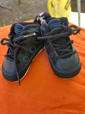 Jordan Toddler Black Shoes with Blue Stitching